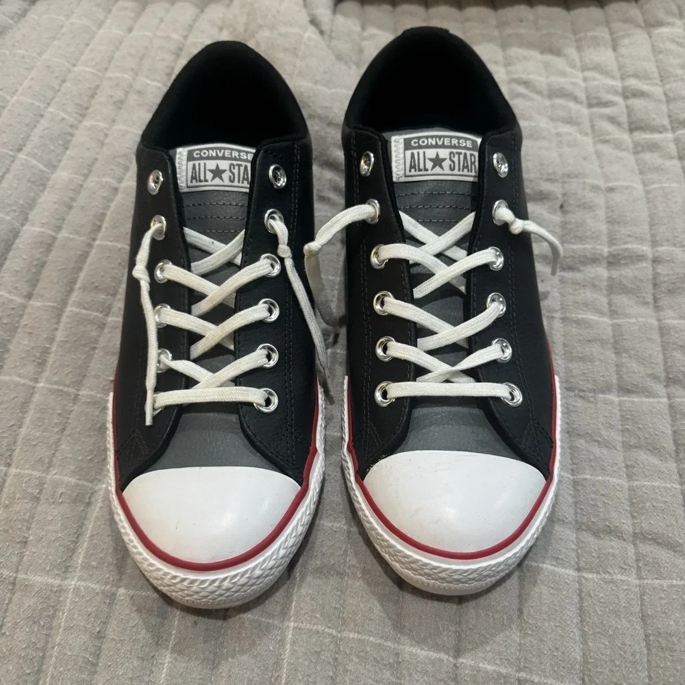 Converse All Star Street‎ All Leather Junior Size 6 Chuck Taylor Black Red Mason
